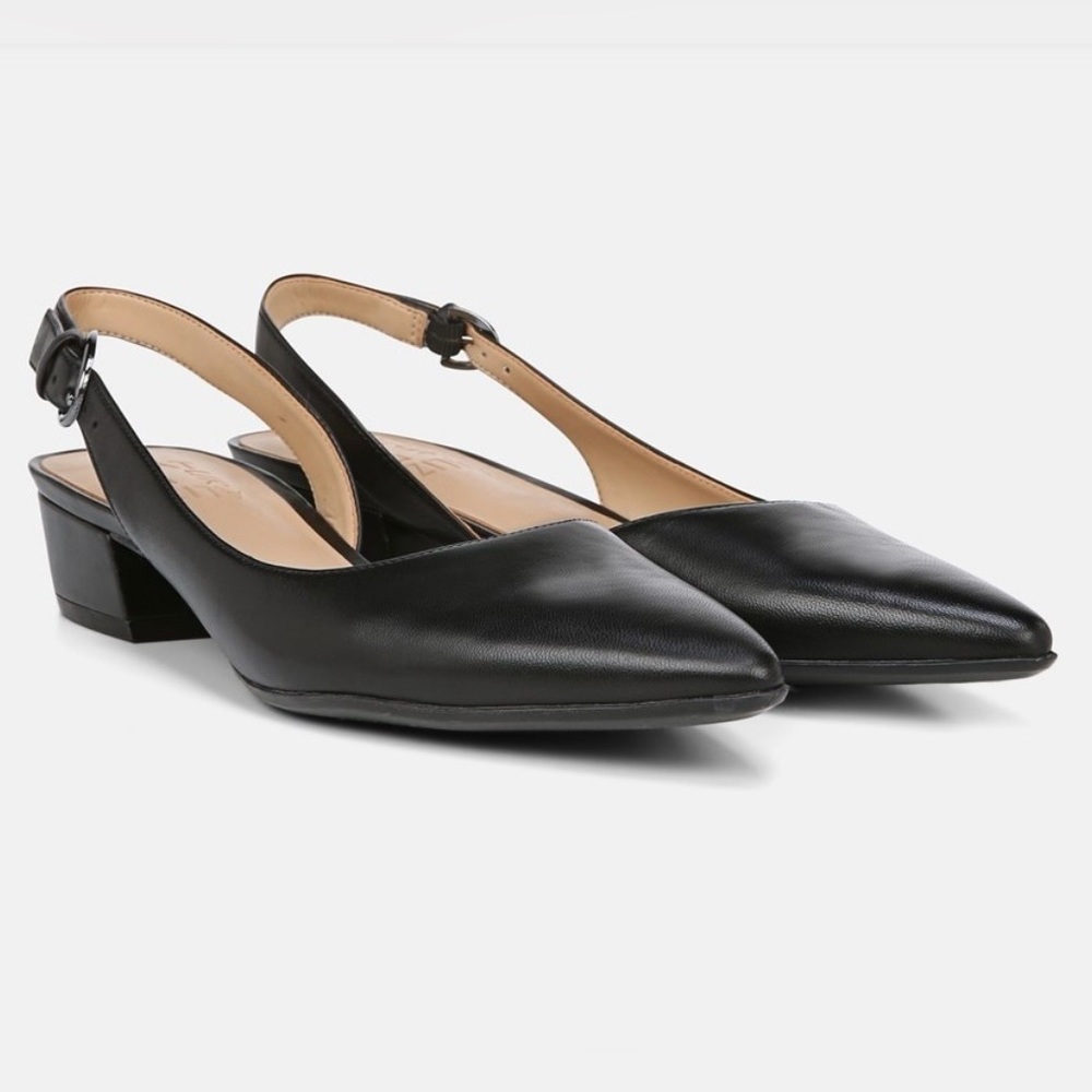 Naturalizer Banks Pointed Toe Black Leather Slingback Flat NWOB Size 7